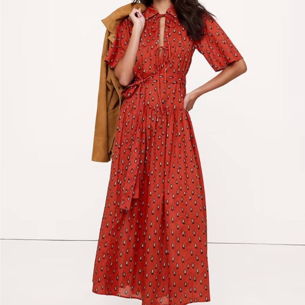 Banana Republic Red Patterned Midi Dress